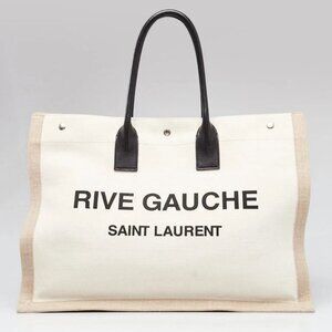 Yves Saint Laurent Natural Linen And Leather Rive Gauche Tote Bag